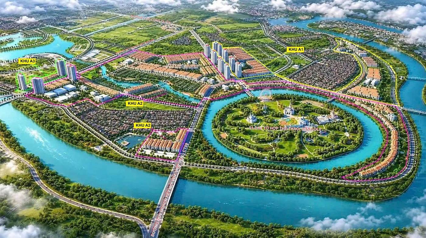 Phối cảnh Vinhomes King Park trên bán đảo Hòa Long, sông Cầu bao quanh